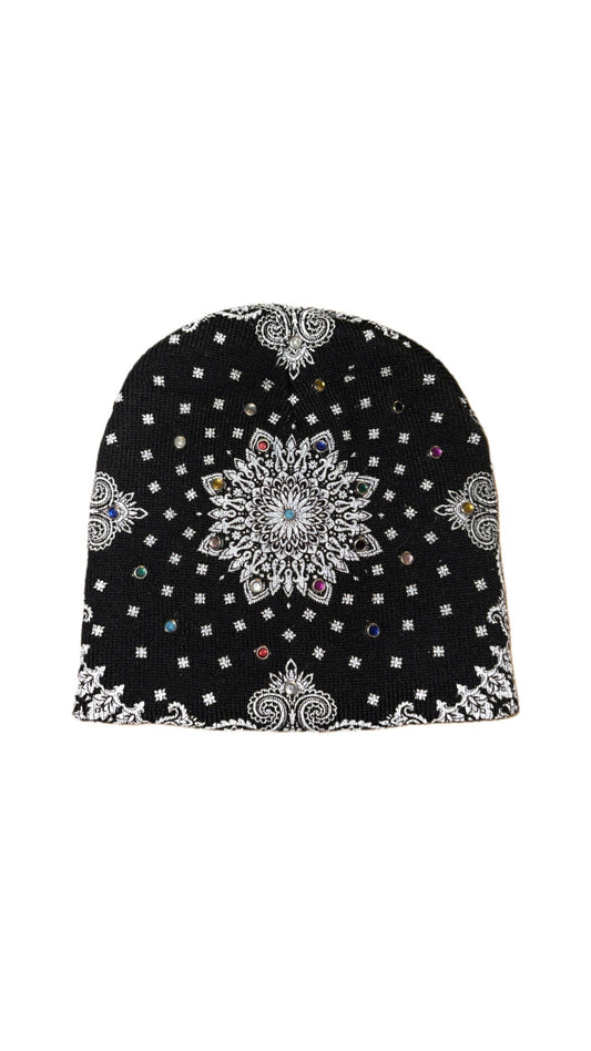 Black Studded Paisley Beanie